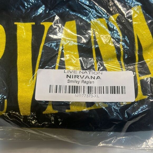 Nirvana Smiley‎ face concert release Raglan long hem cotton T-shirt NWOT Men XL - Picture 6 of 7